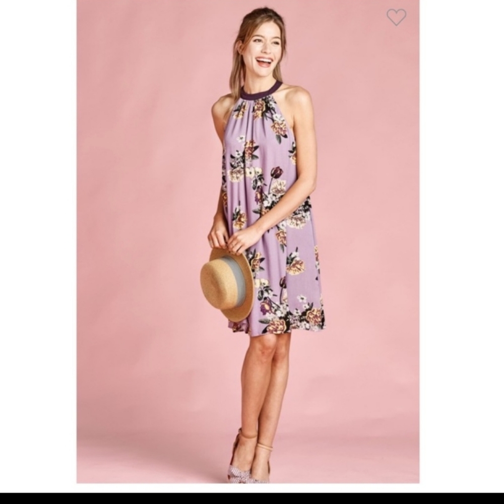 Lavender Floral Halter Dress - Picture 2 of 8
